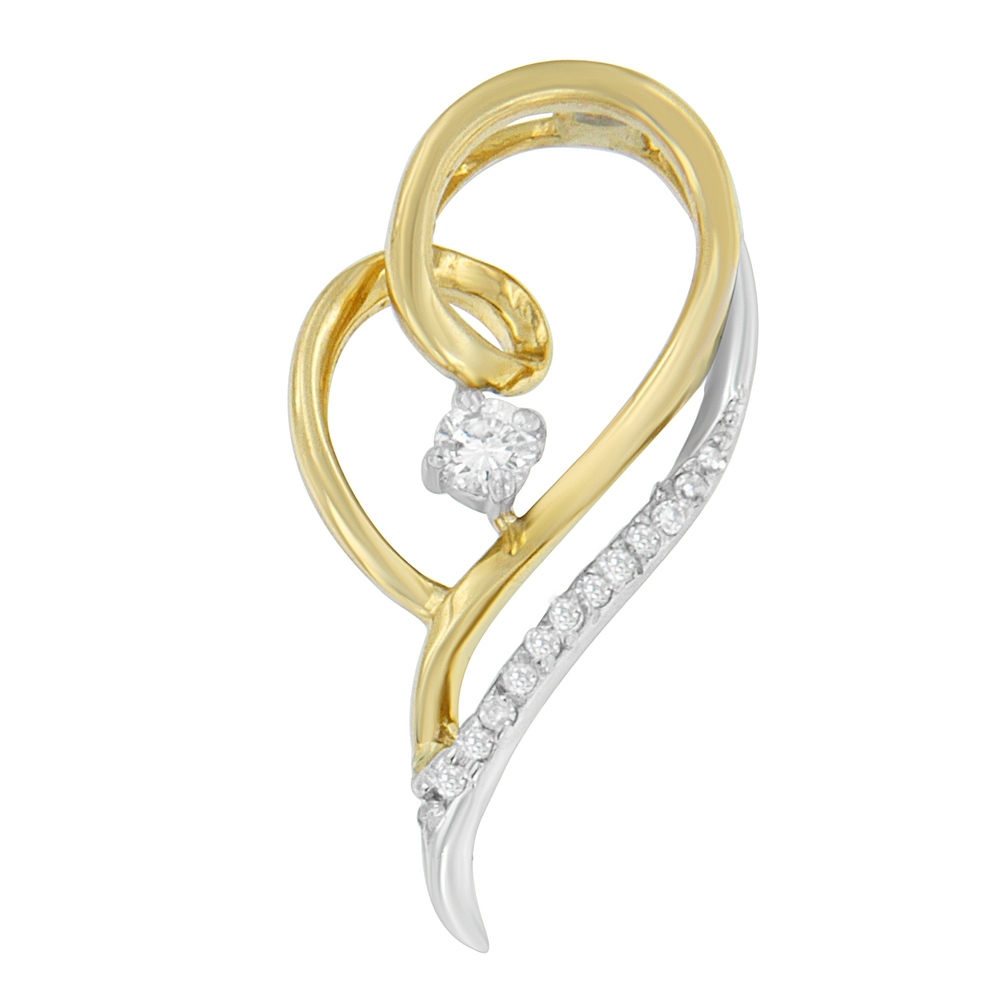 Espira 10K Two-Tone Gold 1/6 cttw Layers of Love Diamond Pendant Necklace
